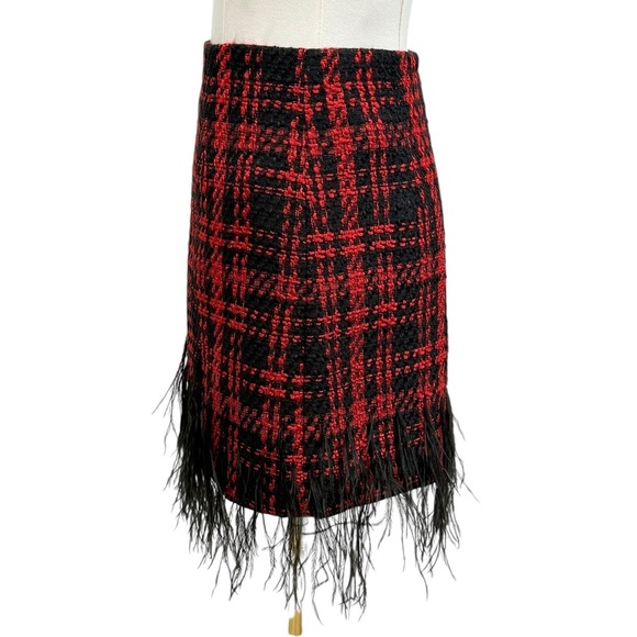 Antonio Melani Size 0 Dalia Tweed Mini Skirt Feather Fringe Hem Red Black NWT - Picture 8 of 16
